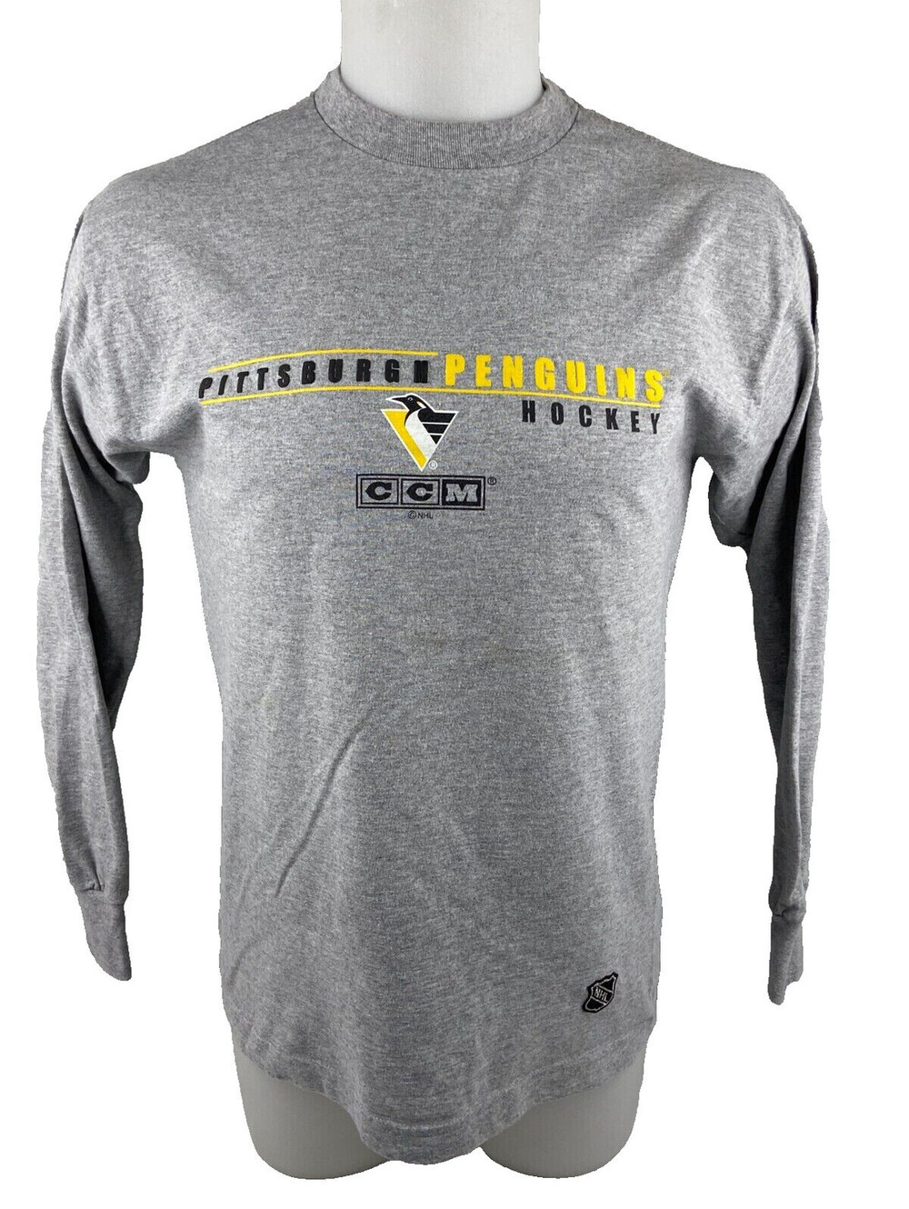 Pittsburgh Penguins Unisex Medium Long Sleeve T Shirt NHL Gray Logo